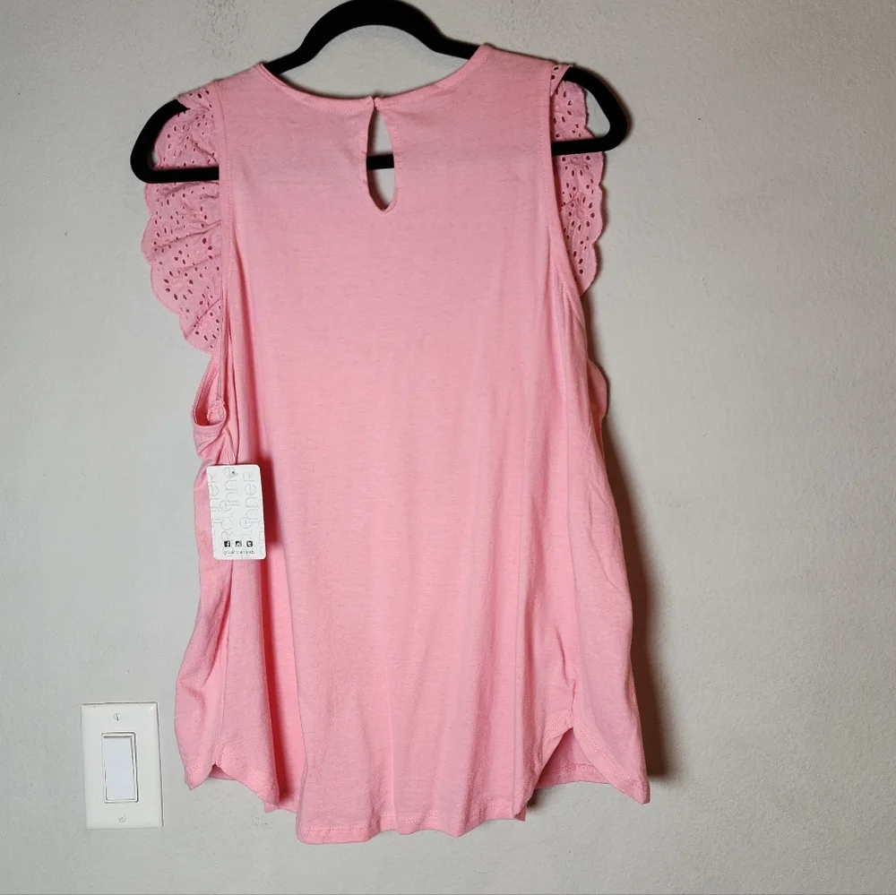 NWT Inner Circle 100% Cotton Pink Smocked Eyelet Sleeveless Top Size XL - Picture 6 of 15